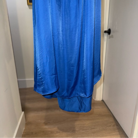 Farm Rio Blue Satin Long Sleeve Cut Out Knot Royal Blue Midi Dress Sz Small NWT - Picture 8 of 16